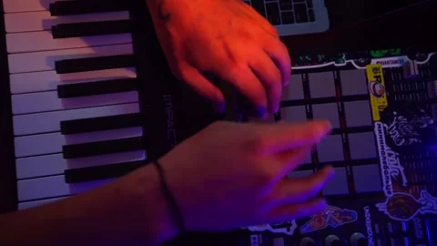 Fingers tapping drum pads midi controller Stock Footage 151846878