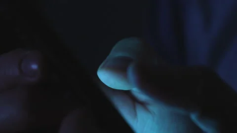 Fingers Tapping Mobile Phone Screen In Teal Light Digital Security Concept Stock Footage 346367469