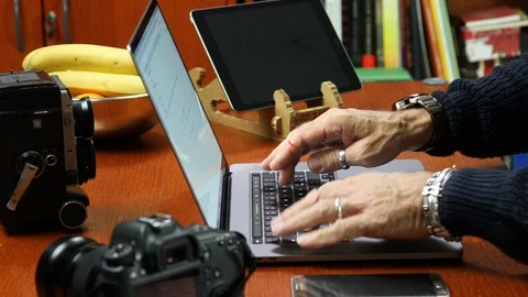 Fingers Type Keyboard Screen Work Computer Stock Footage 127027368