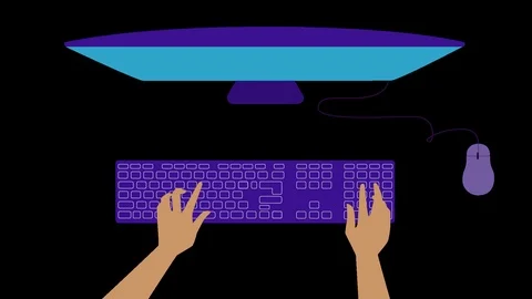 Fingers typing  on keyboard Overhead Desktop HD Alpha 스톡 동영상 111573053