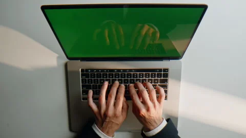Fingers typing mockup computer table closeup. Unknown student working keyboard Stock Footage 332370691