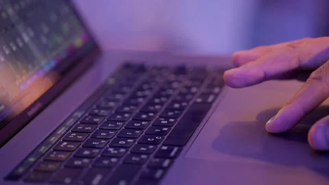 Fingers work on the laptop touchpad Stock Footage 282368276