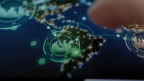 Fingertip explores a green circular bar chart Stock Footage 342486241