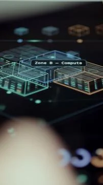 Fingertip explores an isometric data center model while a Zone B Compute Stock Photos