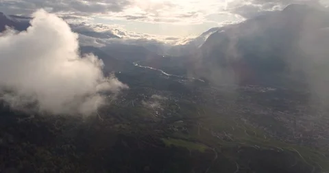 Finges / Pfynwald and Sierre high cloudy back traveling - Aerial 4K Stock Footage 114122006