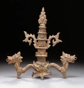Finial with Serpents. Indonesia, Eastern Java, circa 14th century. Architec.. Stock Photos