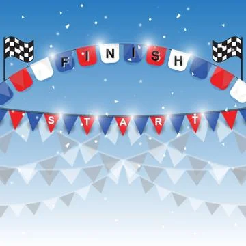 Finish and start flags on blue background Stock Illustration