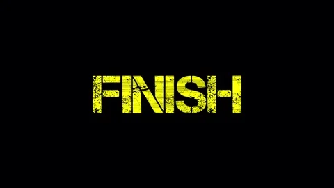Finish bold yellow text animation Stock Footage 335895578