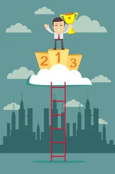 Finish first, second, or third, so as to appear on a podium for an award. Stock Illustration