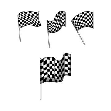 Finish flag waving set celebrating race victory Stock Illustration