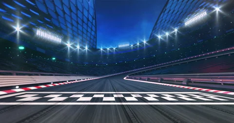 finish line on the racetrack with spotlights in motion blur Stock  Illustration
