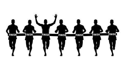 Finish Line Camera View Runner Silhouettes Stock Illustration