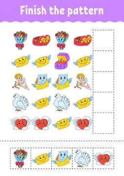 Finish the pattern. Cut and play. Education developing worksheet. Activity pa Stock Illustration