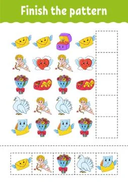 Finish the pattern. Cut and play. Education developing worksheet. Activity pa Illustrazione stock