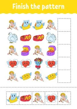 Finish the pattern. Cut and play. Education developing worksheet. Activity pa Stock Illustration