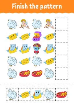 Finish the pattern. Cut and play. Education developing worksheet. Activity pa Stock Illustration