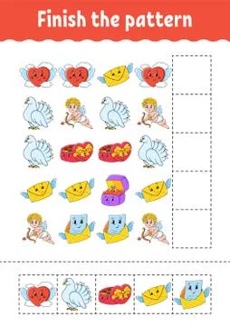 Finish the pattern. Cut and play. Education developing worksheet. Activity pa Illustrazione stock