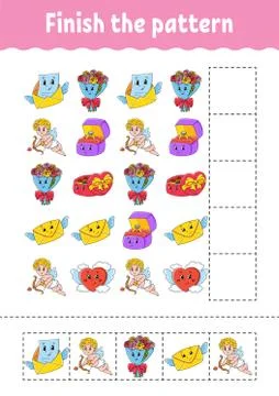 Finish the pattern. Cut and play. Education developing worksheet. Activity pa Stock Illustration