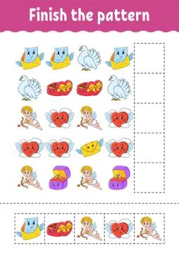 Finish the pattern. Cut and play. Education developing worksheet. Activity pa Stock Illustration