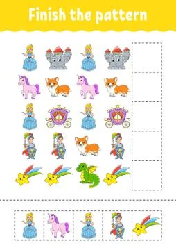 Finish the pattern. Cut and play. Education developing worksheet. Activity pa Illustrazione stock