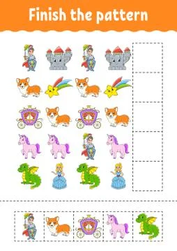 Finish the pattern. Cut and play. Education developing worksheet. Activity pa Illustrazione stock