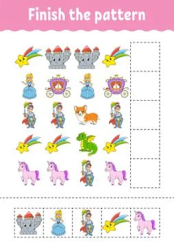 Finish the pattern. Cut and play. Education developing worksheet. Activity pa Stock Illustration