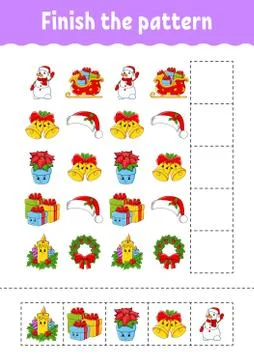 Finish the pattern. Cut and play. Christmas theme. Education developing works Illustrazione stock