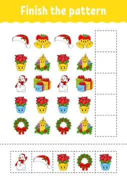Finish the pattern. Cut and play. Christmas theme. Education developing works Illustrazione stock