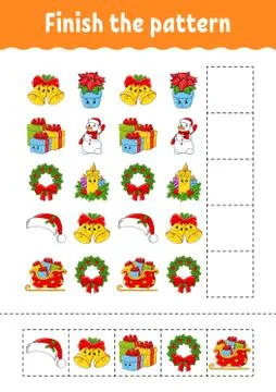 Finish the pattern. Cut and play. Christmas theme. Education developing works Illustrazione stock