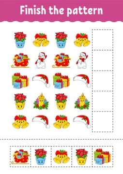 Finish the pattern. Cut and play. Christmas theme. Education developing works Illustrazione stock