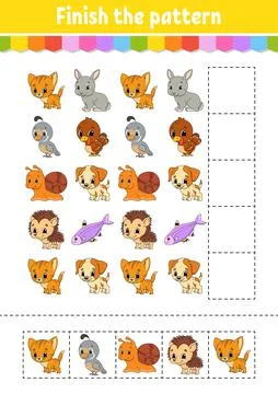 Finish the pattern. Cut and play. Education developing worksheet. Activity pa Stock Illustration