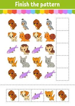Finish the pattern. Cut and play. Education developing worksheet. Activity pa Illustrazione stock