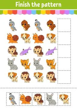 Finish the pattern. Cut and play. Education developing worksheet. Activity pa Illustrazione stock
