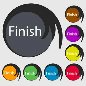 Finish sign icon. Power button. Symbols on eight colored buttons. Vector Stock Illustration