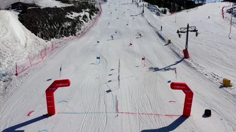 Finish of two athletes on the ski track in the mountains Stock Footage 239103302
