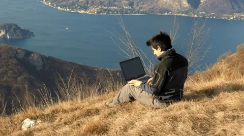Finish work on the computer and enjoy the scenery Stock Footage 59716011