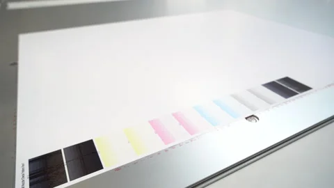A finished calibration print on a large format flatbed UV printer Stock Footage 224975327