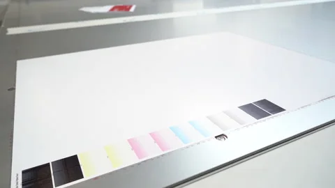 A finished calibration print on a large format flatbed UV printer Stock Footage 224975393