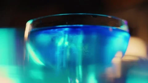 Finished cocktail blue with ice Stock Footage 196981987