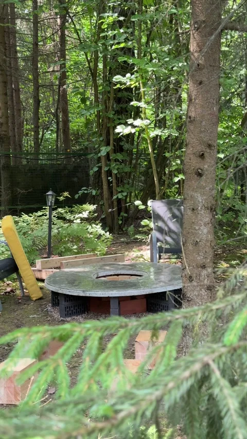 Finished DIY Round Concrete Fire Pit Table with Firewood Storage Видео 342002128