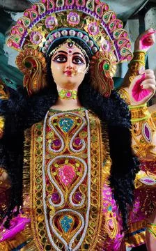 A finished idol of goddess Durga during Durga puja in kolkata. 写真素材