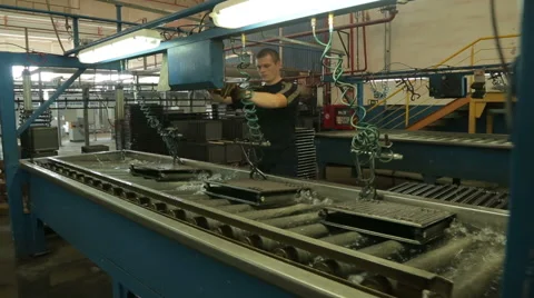 Finished radiators on the conveyor Stock Footage 63905365