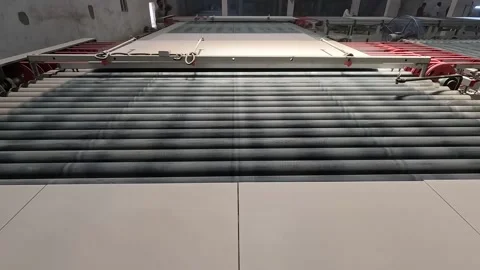 Finished tiles moving to packaging line Stock Footage 283428376