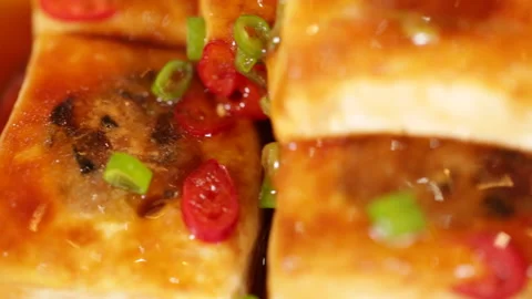 Finished vegetable tofu stuffed with meat stuffed with Tofu (1) Stock Footage 202160875
