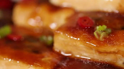 Finished vegetable tofu stuffed with meat stuffed with Tofu (4) Stock Footage 202160885