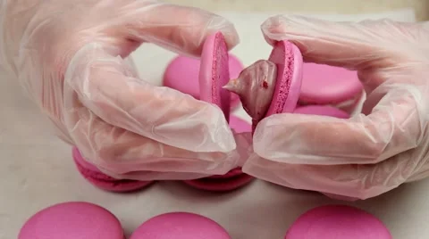 Finishing pink handmade Macaroons Stock Footage 62426099