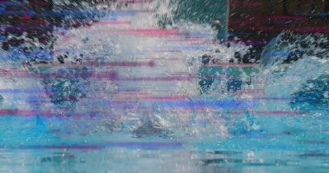 Finishing pull, swimmer thrusting butterfly stroke with arrows showing 動画素材 320207726