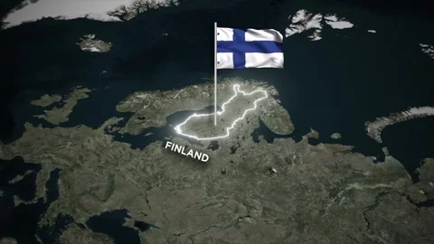 Finland Border Map Animation with Waving of Finland National Flag on World Map Stock Footage 330960466