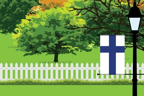 Finland Day Trees Lamp Vector Illustration Stock Illustration