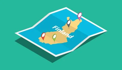 Finland explore maps with isometric style and pin location tag on top Stock Illustration